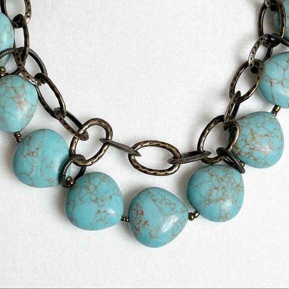 Premier Designs RESORT Brass Faux Turquoise Bead Necklace - Picture 2 of 9